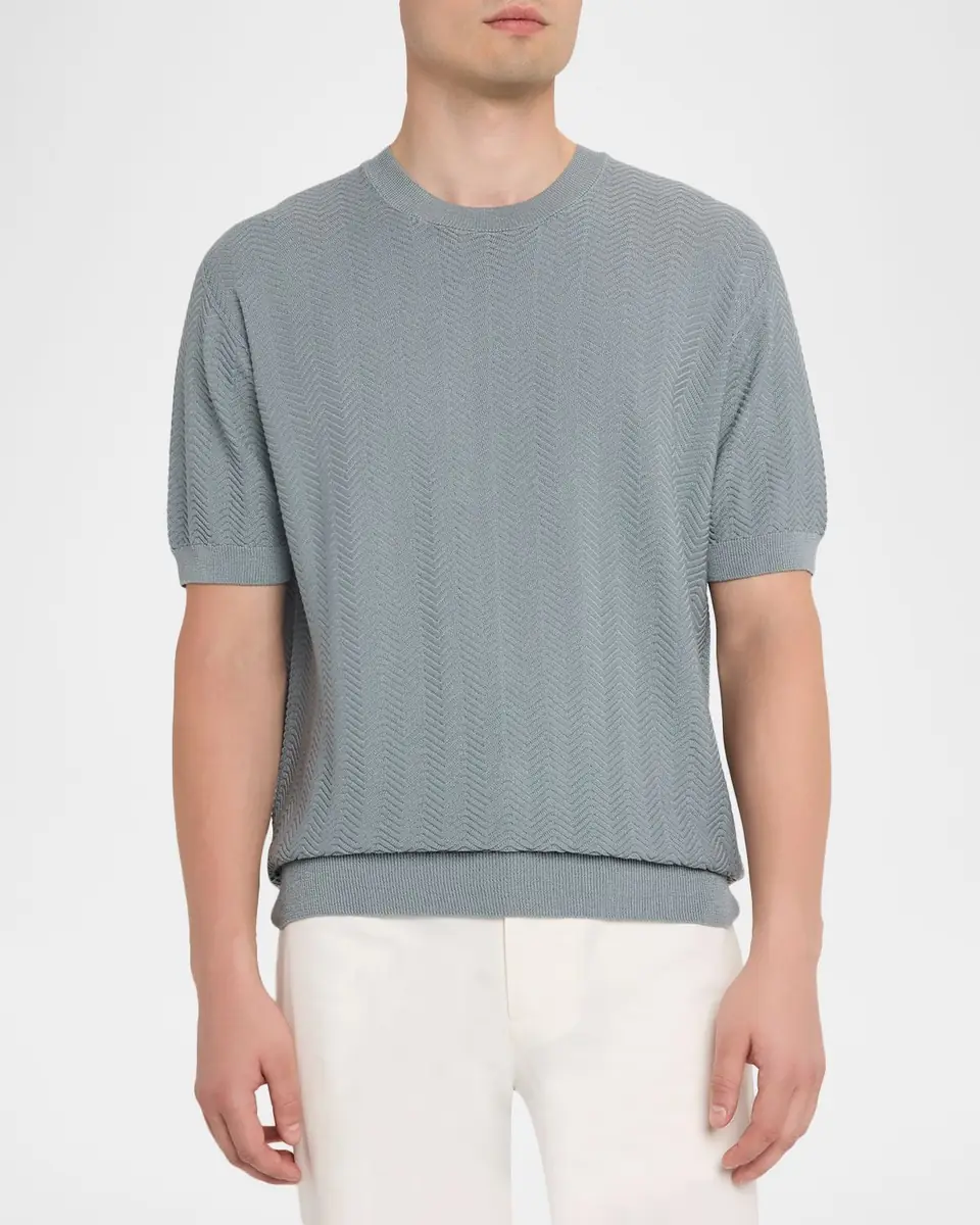 Giorgio Armani Men's Silk and Cotton Chevron Crewneck Sweater | Thumbnail 4 Giorgio Armani Men's Silk and Cotton Chevron Crewneck Sweater | Thumbnail 4