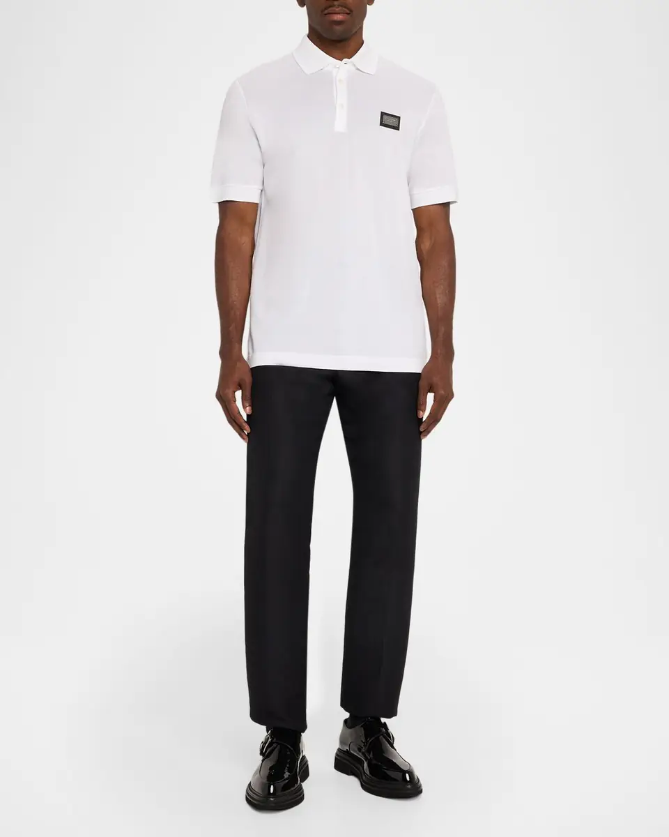 Dolce & Gabbana Men's Cotton Pique Polo Shirt with Branded Tag | Thumbnail 2 Dolce & Gabbana Men's Cotton Pique Polo Shirt with Branded Tag | Thumbnail 2