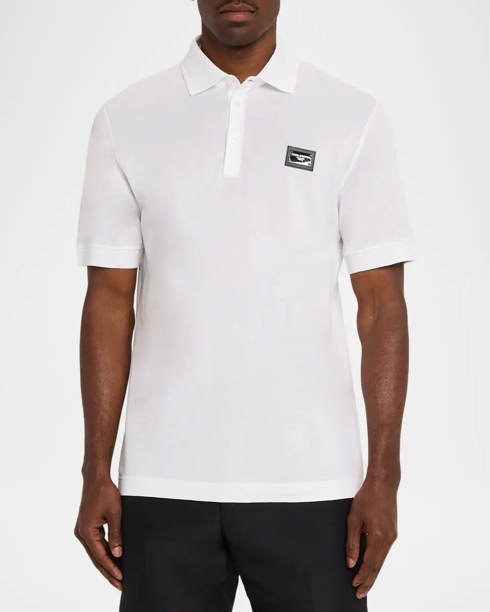 Dolce & Gabbana Men's Cotton Pique Polo Shirt with Branded Tag | Thumbnail 4 Dolce & Gabbana Men's Cotton Pique Polo Shirt with Branded Tag | Thumbnail 4