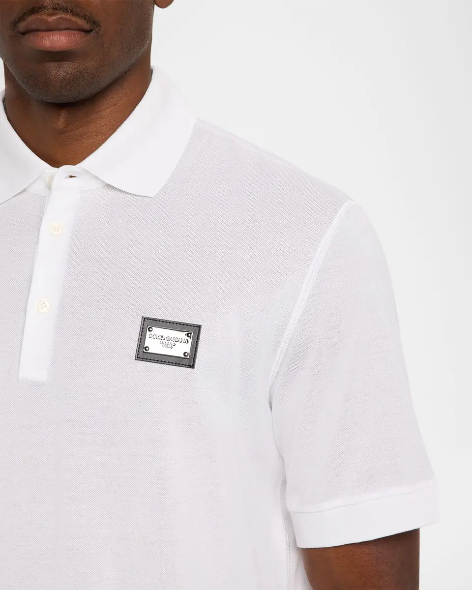 Dolce & Gabbana Men's Cotton Pique Polo Shirt with Branded Tag | Thumbnail 5 Dolce & Gabbana Men's Cotton Pique Polo Shirt with Branded Tag | Thumbnail 5