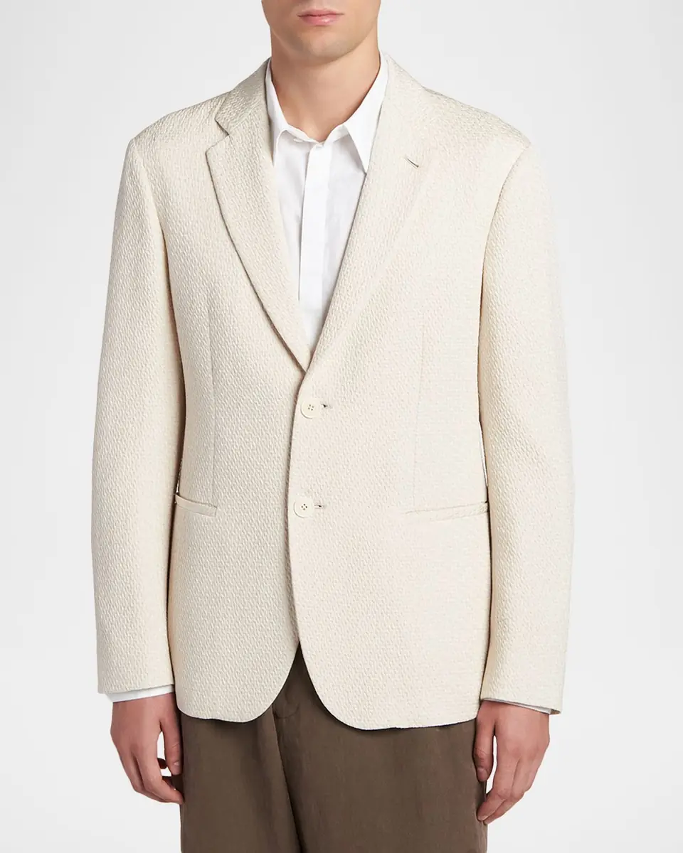 Giorgio Armani Men's Silk and Nylon Jacquard Single-Breasted Blazer | Thumbnail 3 Giorgio Armani Men's Silk and Nylon Jacquard Single-Breasted Blazer | Thumbnail 3