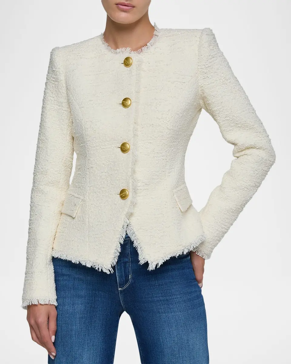 L'Agence Nerina Collarless Tweed Blazer | Thumbnail 4 L'Agence Nerina Collarless Tweed Blazer | Thumbnail 4