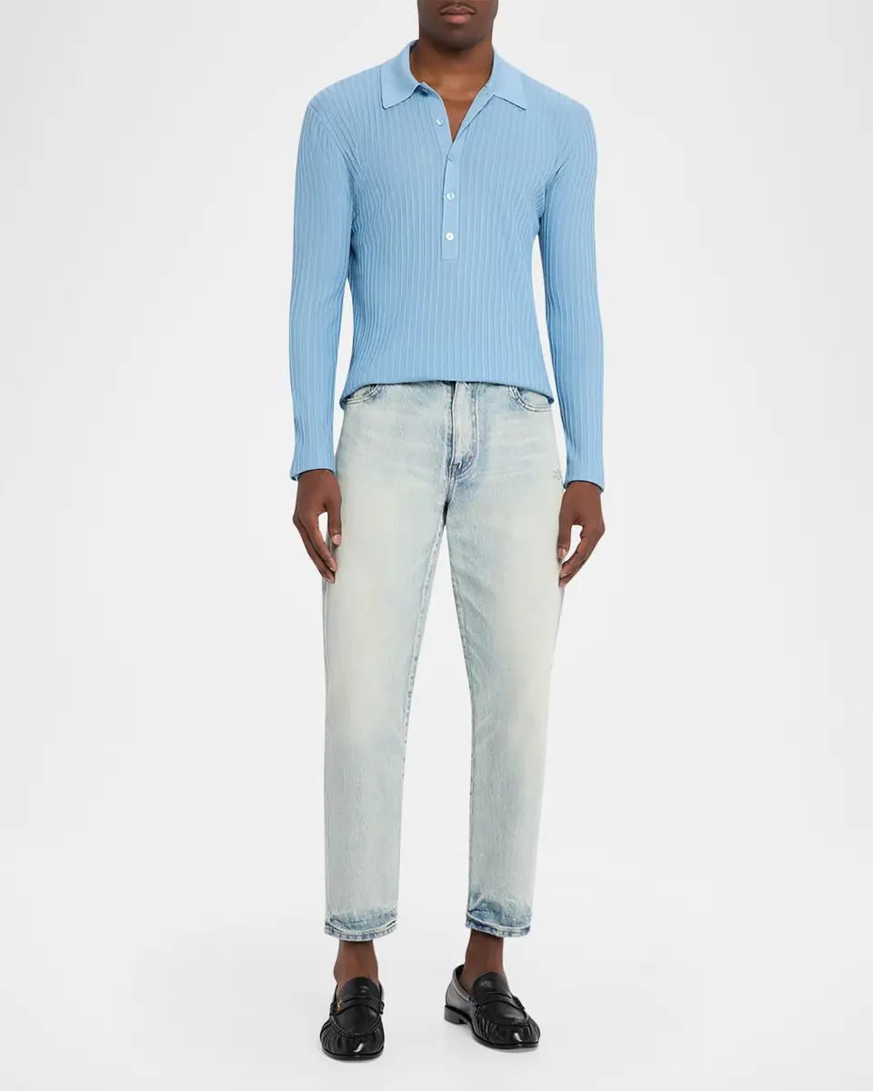 Saint Laurent Men's Wool, Cashmere and Silk Ribbed Polo Sweater | Thumbnail 2 Saint Laurent Men's Wool, Cashmere and Silk Ribbed Polo Sweater | Thumbnail 2
