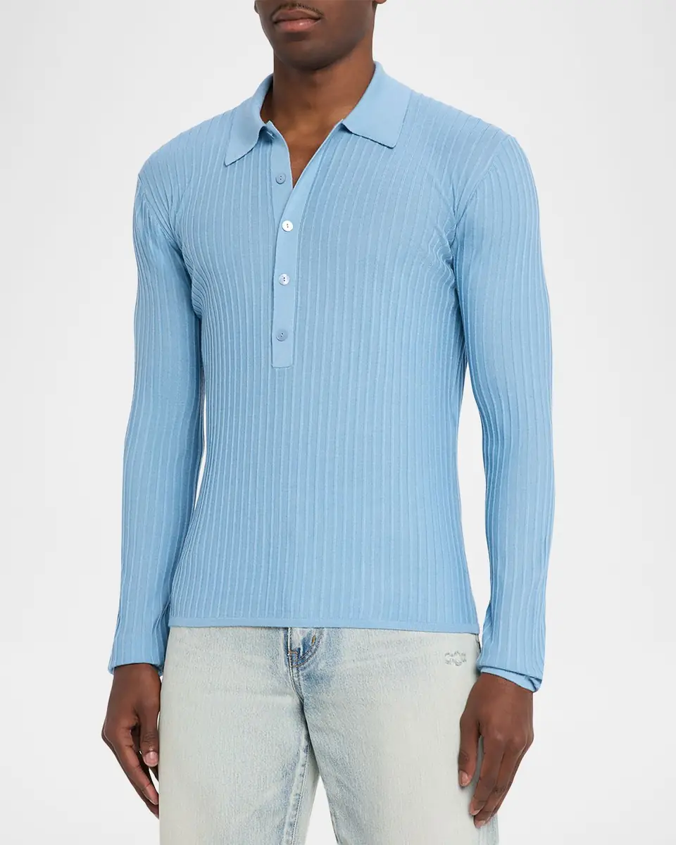 Saint Laurent Men's Wool, Cashmere and Silk Ribbed Polo Sweater | Thumbnail 4 Saint Laurent Men's Wool, Cashmere and Silk Ribbed Polo Sweater | Thumbnail 4