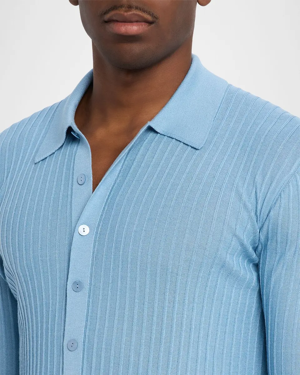 Saint Laurent Men's Wool, Cashmere and Silk Ribbed Polo Sweater | Thumbnail 5 Saint Laurent Men's Wool, Cashmere and Silk Ribbed Polo Sweater | Thumbnail 5