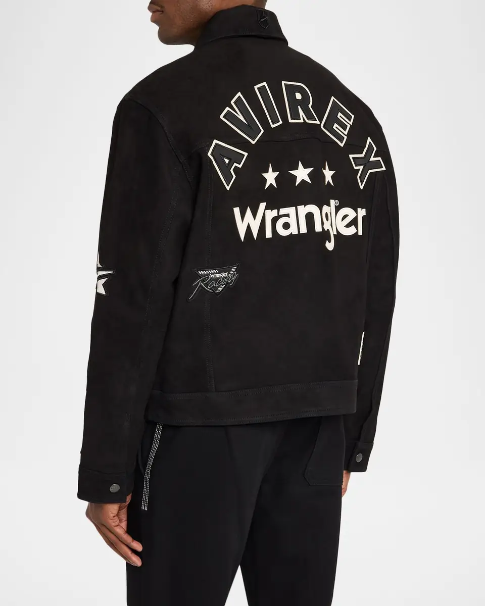 Avirex x Wrangler Men's Suede Multi-Patch Trucker Jacket | Thumbnail 3 Avirex x Wrangler Men's Suede Multi-Patch Trucker Jacket | Thumbnail 3