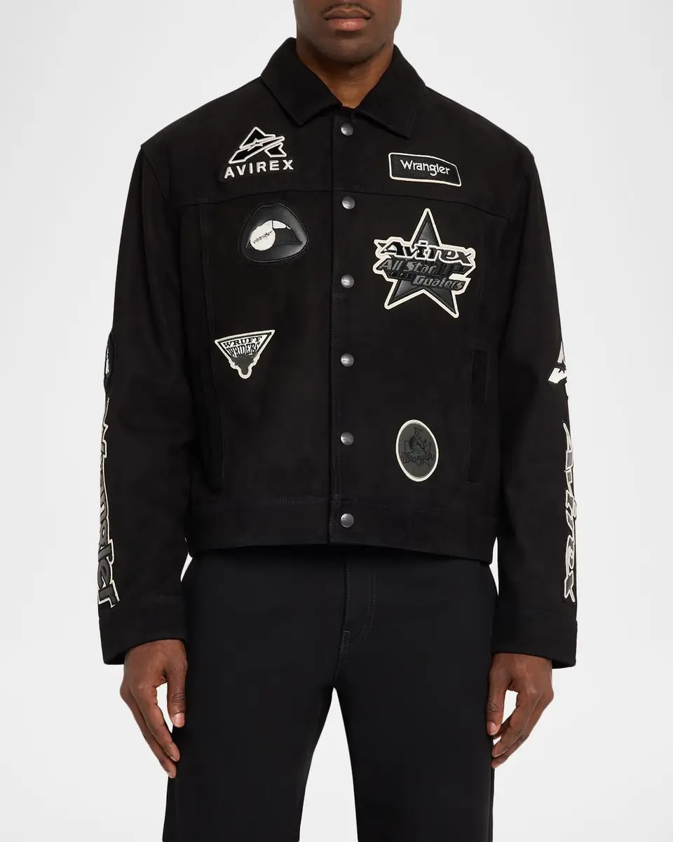 Avirex x Wrangler Men's Suede Multi-Patch Trucker Jacket | Thumbnail 4 Avirex x Wrangler Men's Suede Multi-Patch Trucker Jacket | Thumbnail 4