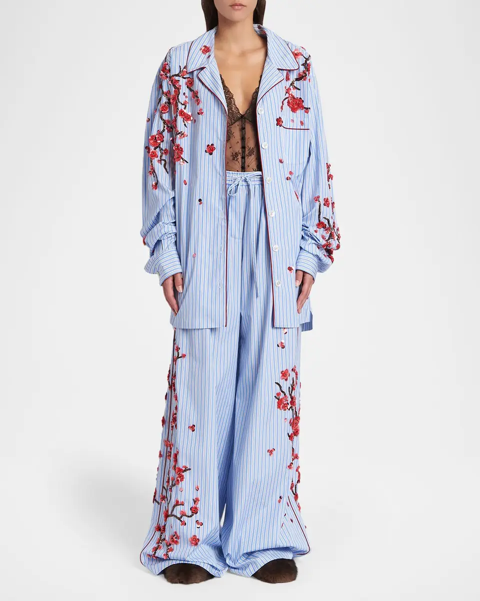 Dolce & Gabbana Embellished Striped Wide-Leg Pajama Pants | Thumbnail 2