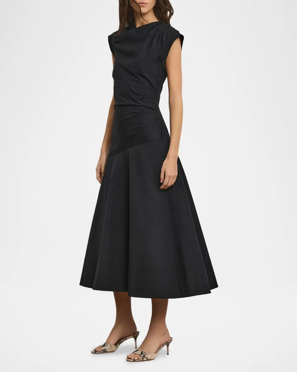 Veronica Beard Lisette Drop-Waist Stretch Cotton Midi Dress | Thumbnail 4 Veronica Beard Lisette Drop-Waist Stretch Cotton Midi Dress | Thumbnail 4