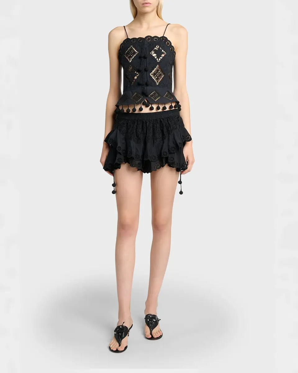 Isabel Marant Neis Eyelet Ruffle Pull-On Shorts | Thumbnail 2