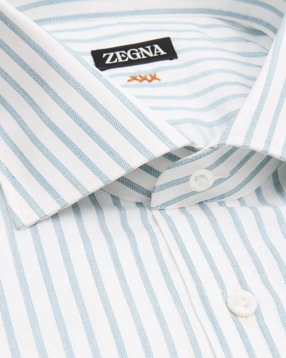 Zegna Men's Stitched Pinstripe Cotton Dress Shirt | Thumbnail 2