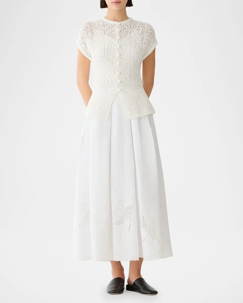 Lafayette 148 New York Pleated Cutout Embroidered Linen Maxi Skirt | Thumbnail 2