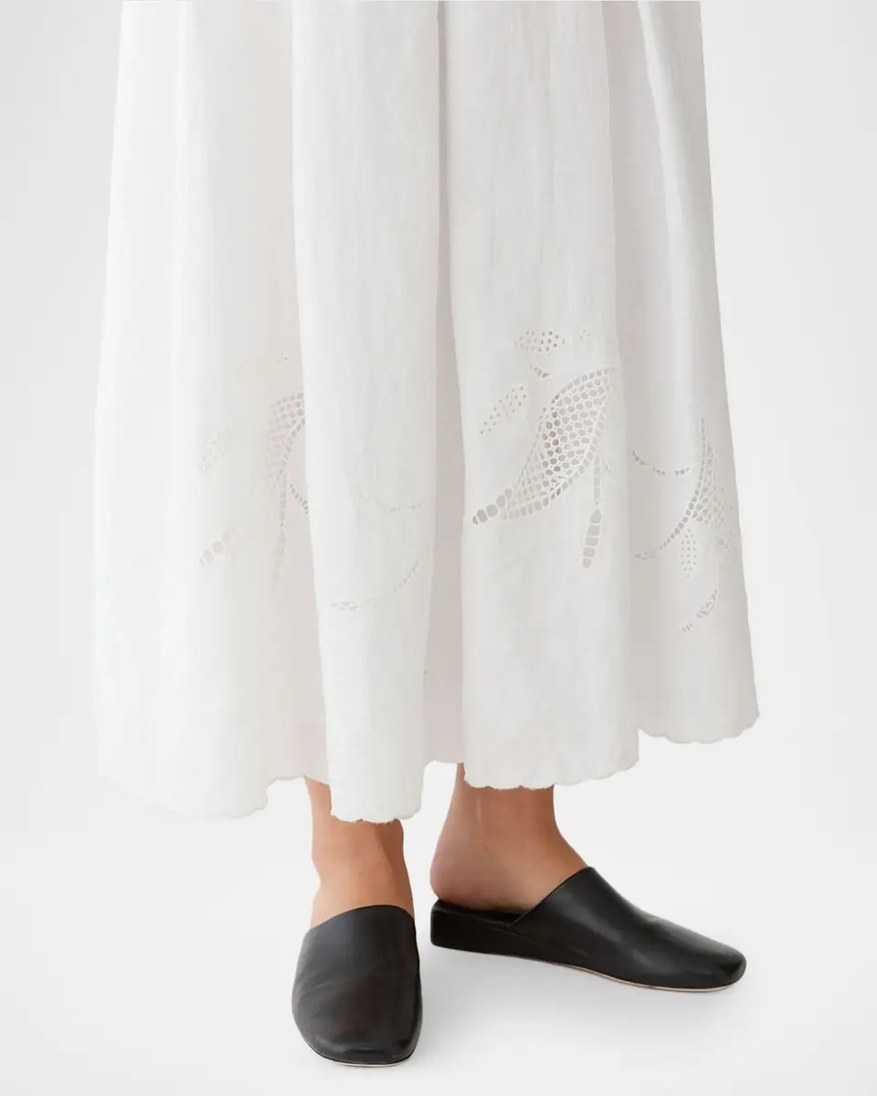 Lafayette 148 New York Pleated Cutout Embroidered Linen Maxi Skirt | Thumbnail 5