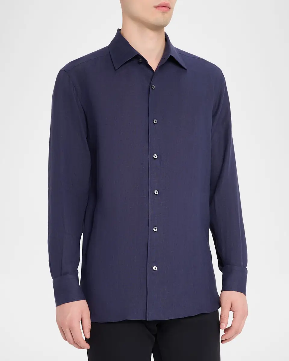 Zegna Men's Oasi Lino Linen Button-Down Shirt | Thumbnail 4 Zegna Men's Oasi Lino Linen Button-Down Shirt | Thumbnail 4