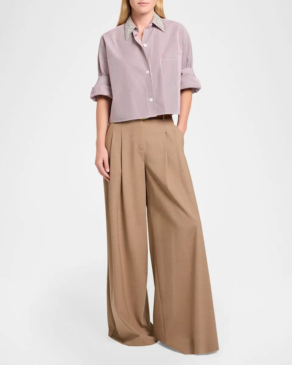 TWP Next Ex Striped Cropped Shirt with Crystal Collar | Thumbnail 2 TWP Next Ex Striped Cropped Shirt with Crystal Collar | Thumbnail 2