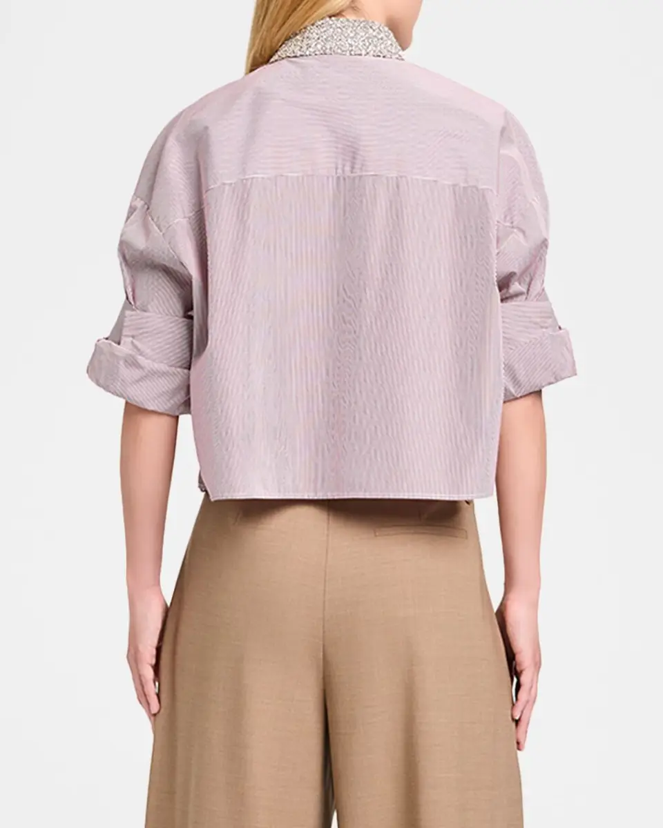 TWP Next Ex Striped Cropped Shirt with Crystal Collar | Thumbnail 3 TWP Next Ex Striped Cropped Shirt with Crystal Collar | Thumbnail 3