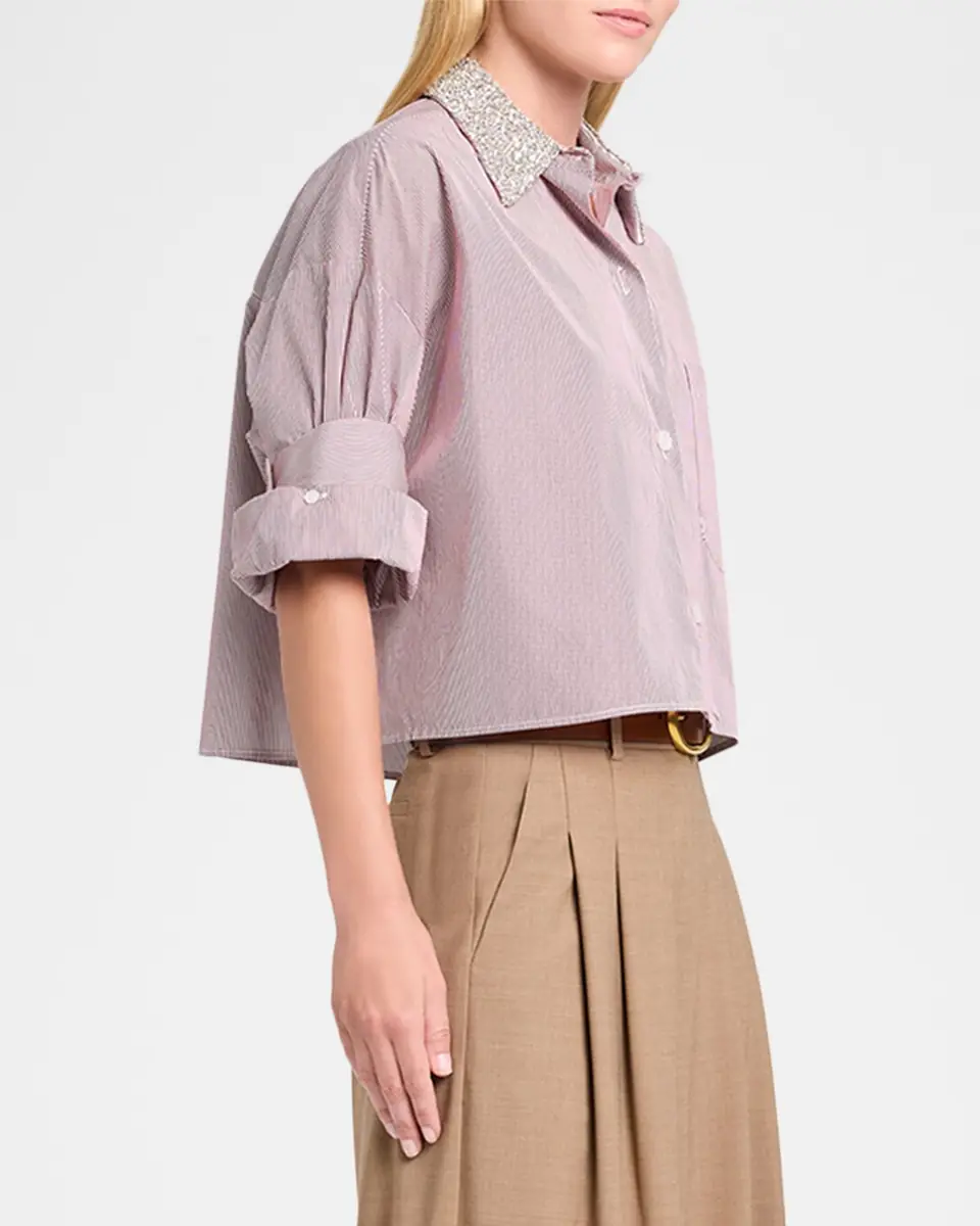 TWP Next Ex Striped Cropped Shirt with Crystal Collar | Thumbnail 4 TWP Next Ex Striped Cropped Shirt with Crystal Collar | Thumbnail 4