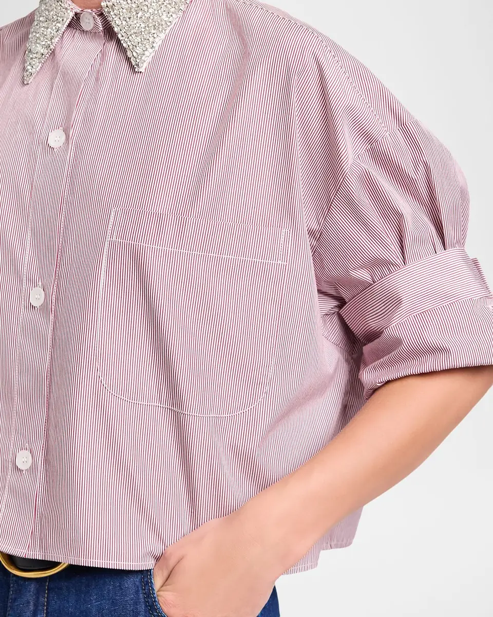 TWP Next Ex Striped Cropped Shirt with Crystal Collar | Thumbnail 5 TWP Next Ex Striped Cropped Shirt with Crystal Collar | Thumbnail 5