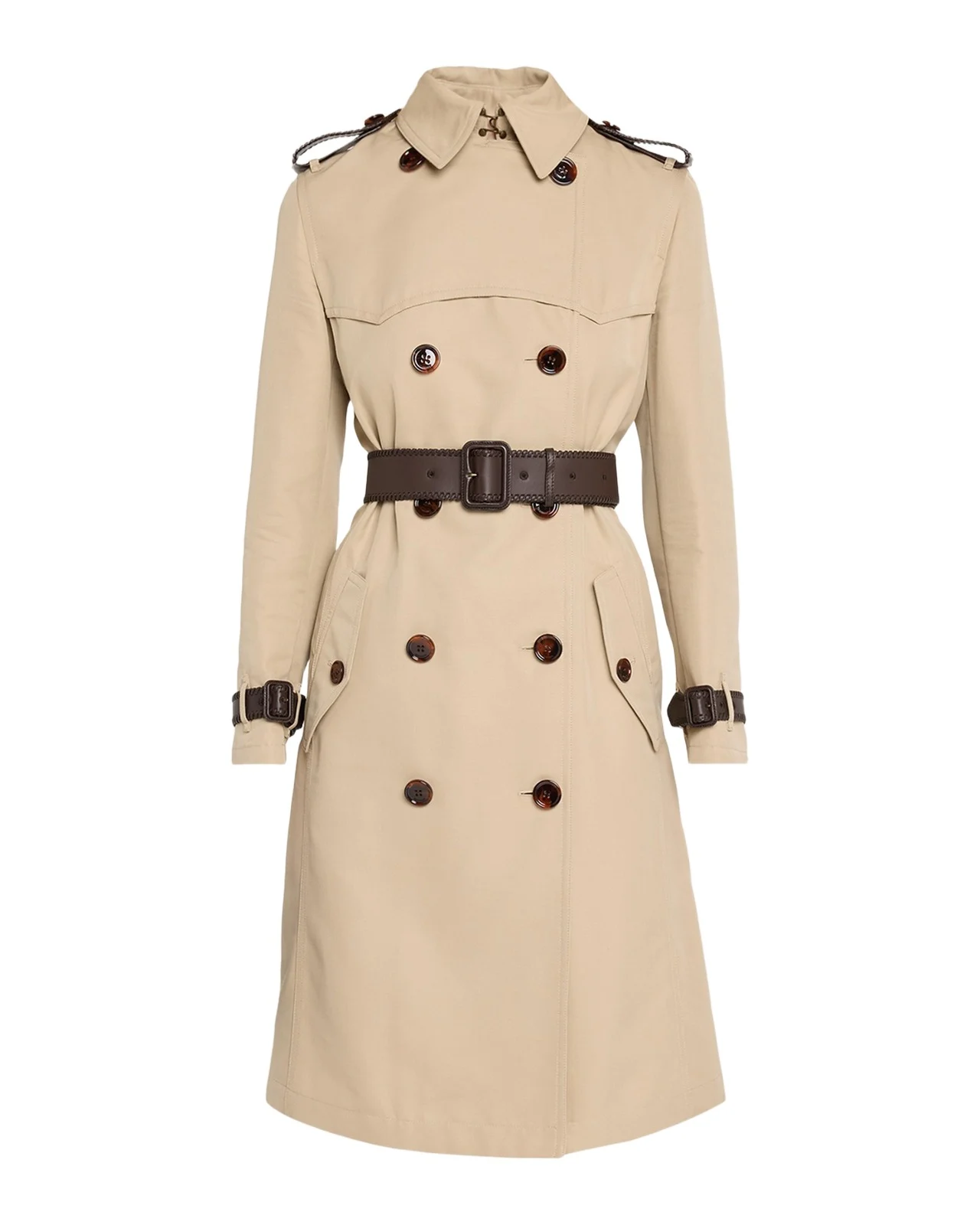 Foxfield Leather-Trim Double-Breasted Trench Coat