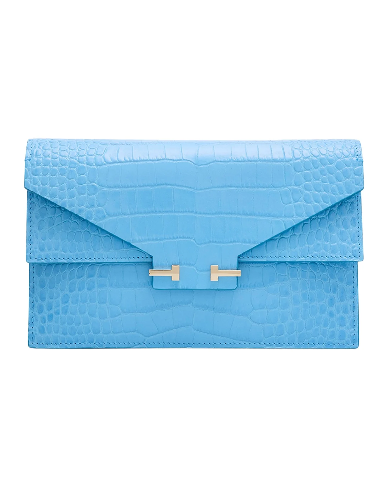 Small Croc-Embossed Leather T-Clasp Clutch Bag Small Croc-Embossed Leather T-Clasp Clutch Bag