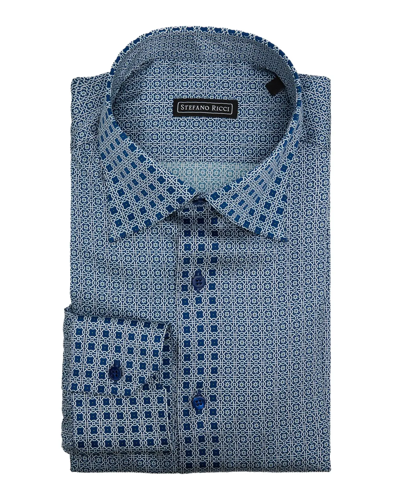 Men's Geomtric-Print Silk Dress Shirt