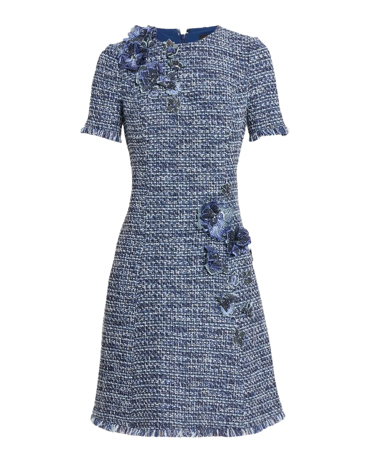 Floral Tweed Short-Sleeve Dress