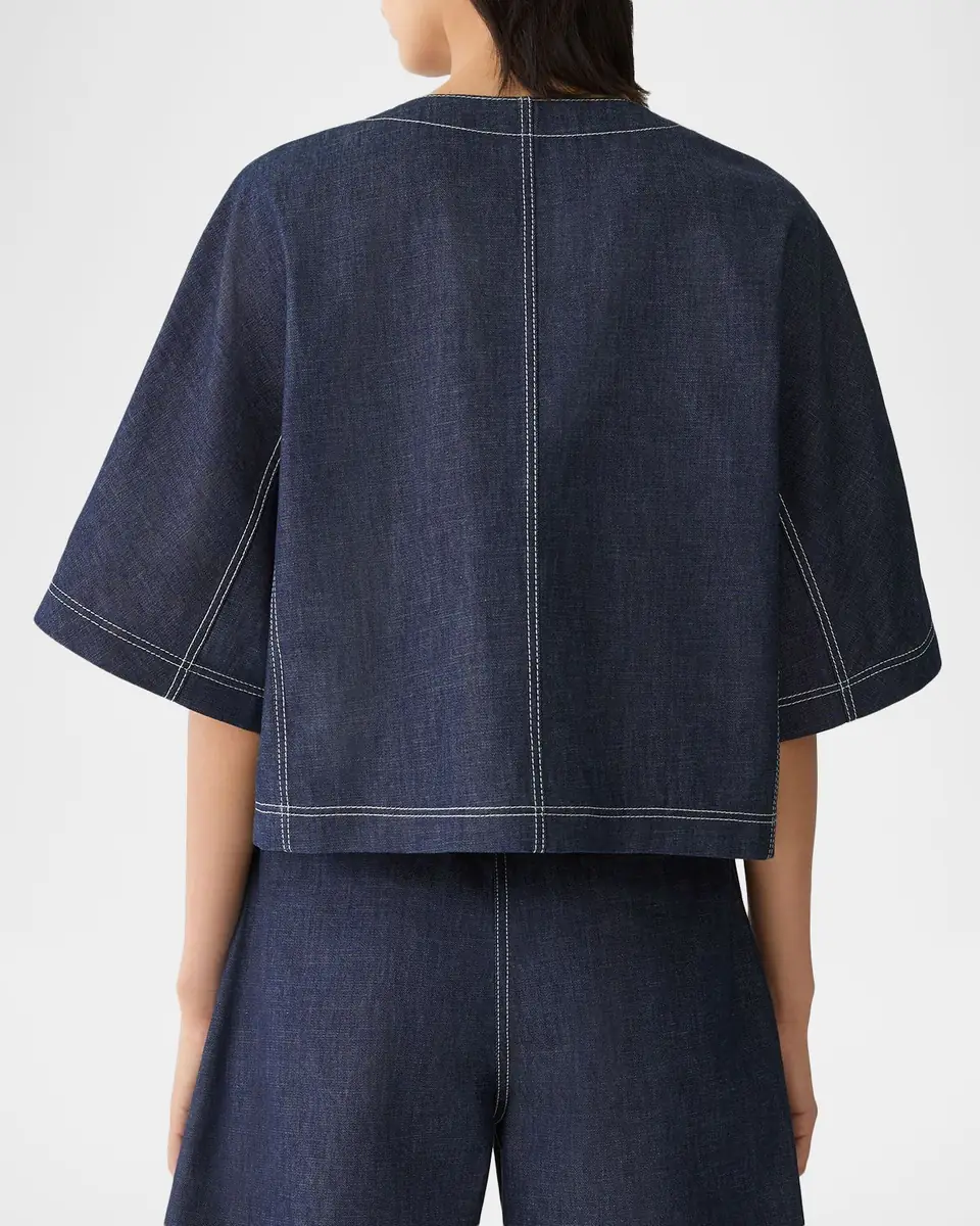 Lafayette 148 New York Elbow-Sleeve Cotton Chambray Jacket | Thumbnail 3 Lafayette 148 New York Elbow-Sleeve Cotton Chambray Jacket | Thumbnail 3