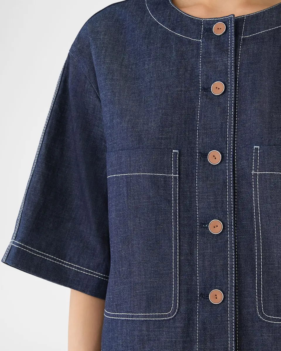 Lafayette 148 New York Elbow-Sleeve Cotton Chambray Jacket | Thumbnail 5 Lafayette 148 New York Elbow-Sleeve Cotton Chambray Jacket | Thumbnail 5