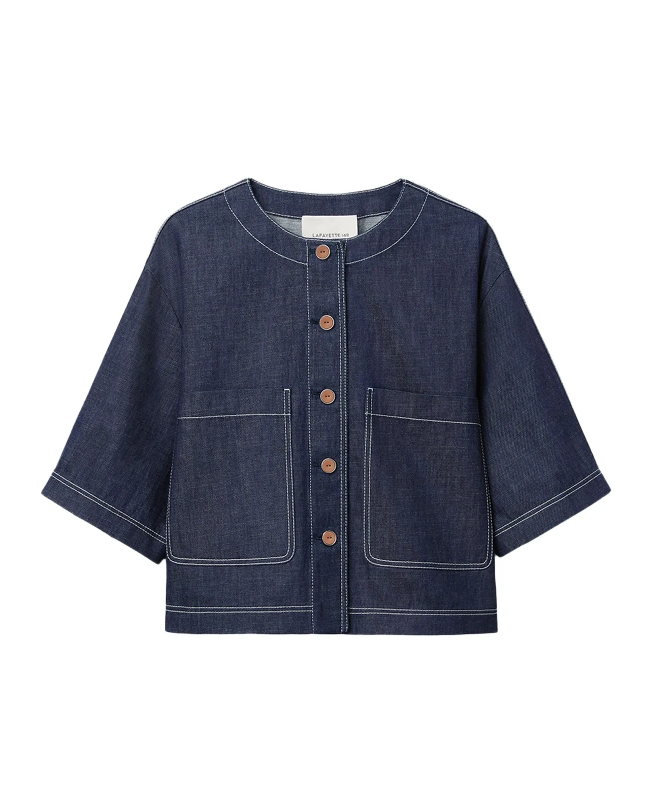 Elbow-Sleeve Cotton Chambray Jacket Elbow-Sleeve Cotton Chambray Jacket