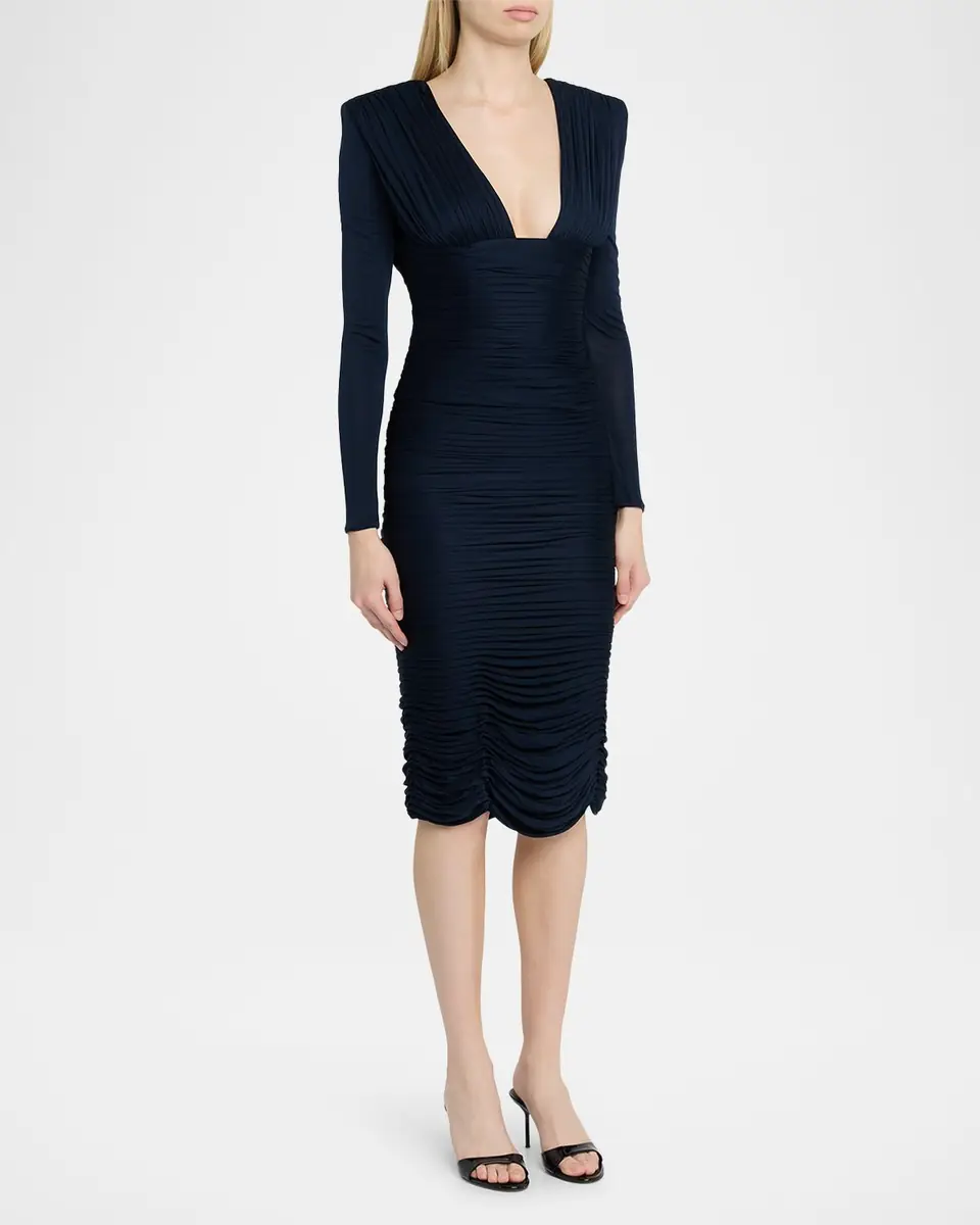 Versace Gathered Long-Sleeve Midi Dress | Thumbnail 4 Versace Gathered Long-Sleeve Midi Dress | Thumbnail 4