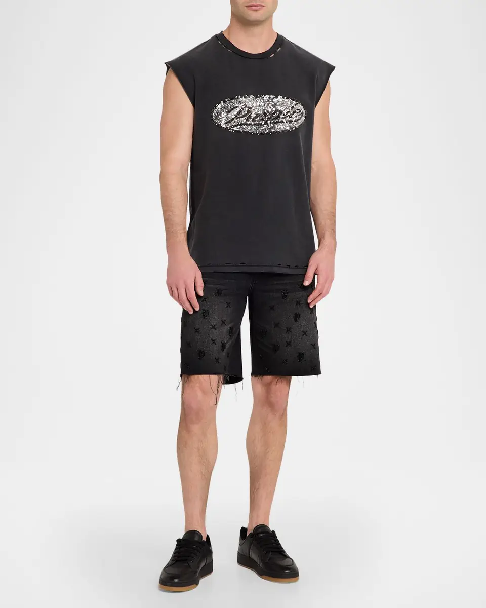 PURPLE Men's P059 Beaded Monogram Shorts | Thumbnail 2
