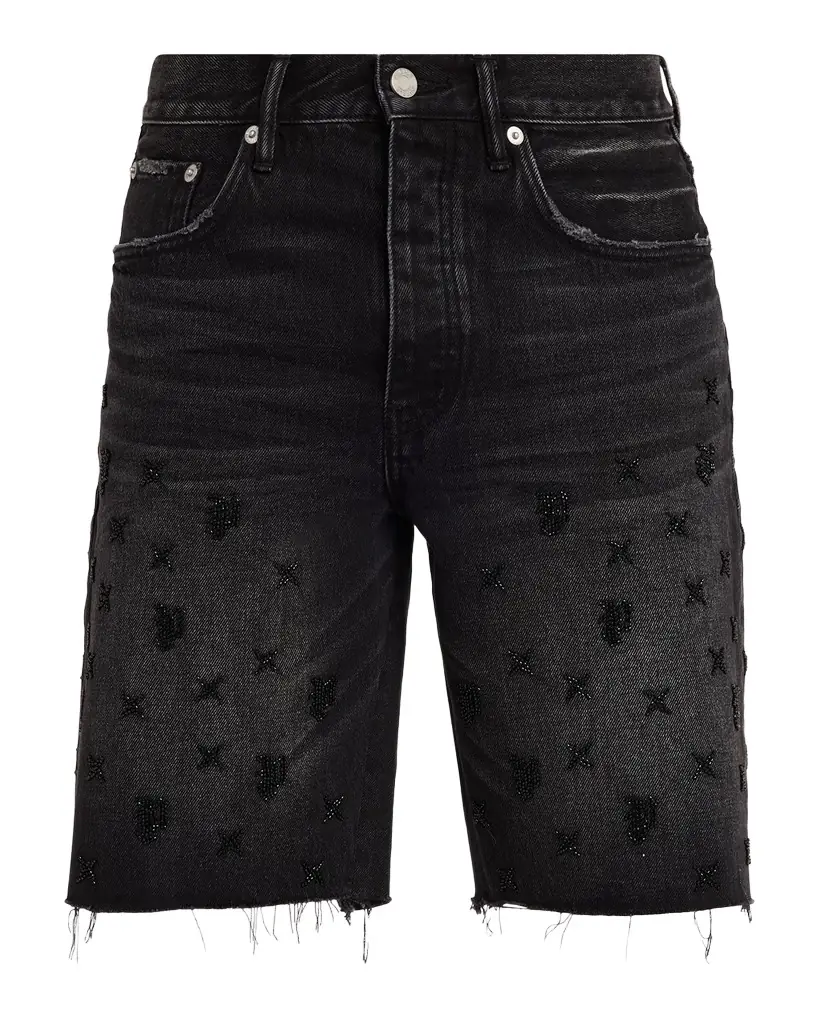 PURPLE Men's P059 Beaded Monogram Shorts | Image 1 PURPLE Men's P059 Beaded Monogram Shorts | Image 1