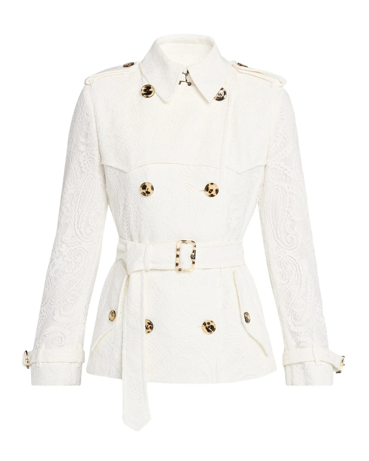 Foxfield Lace Double-Breasted Short Trench Jacket