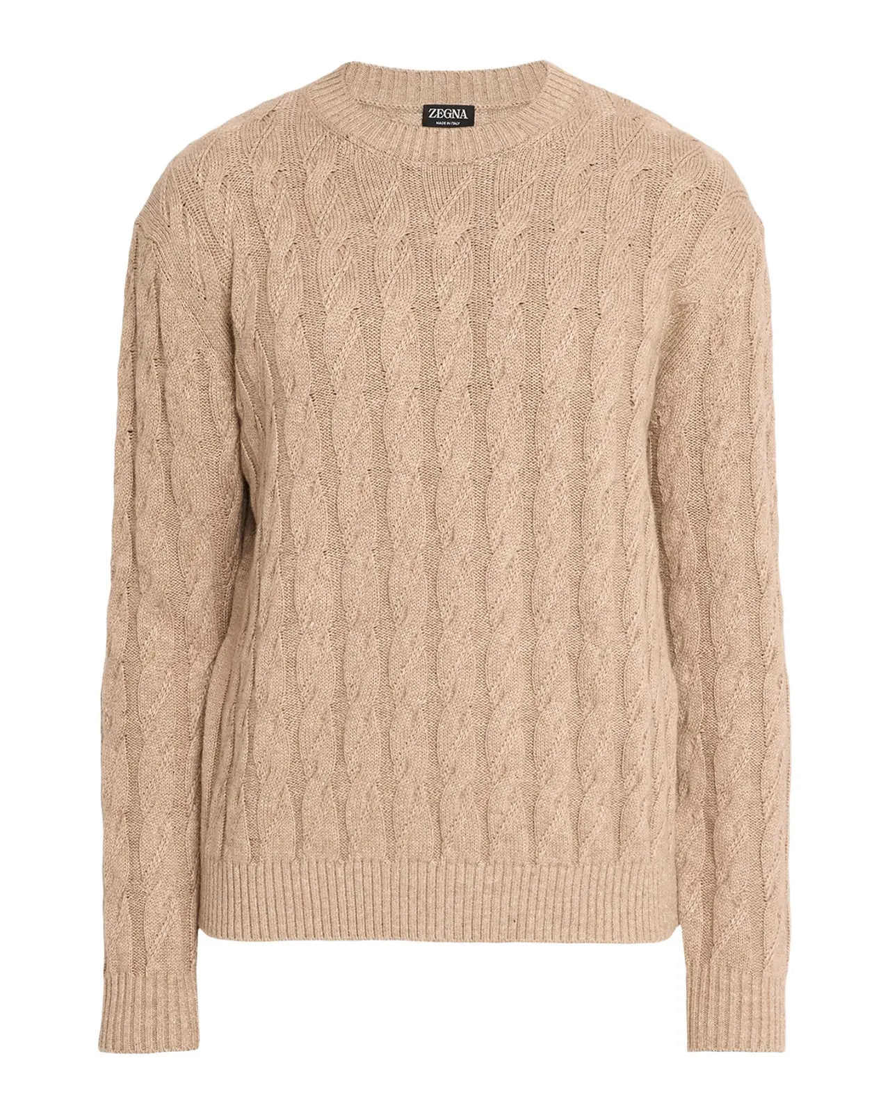 Zegna Men's Beige Melange Cable-Knit Crewneck Sweater