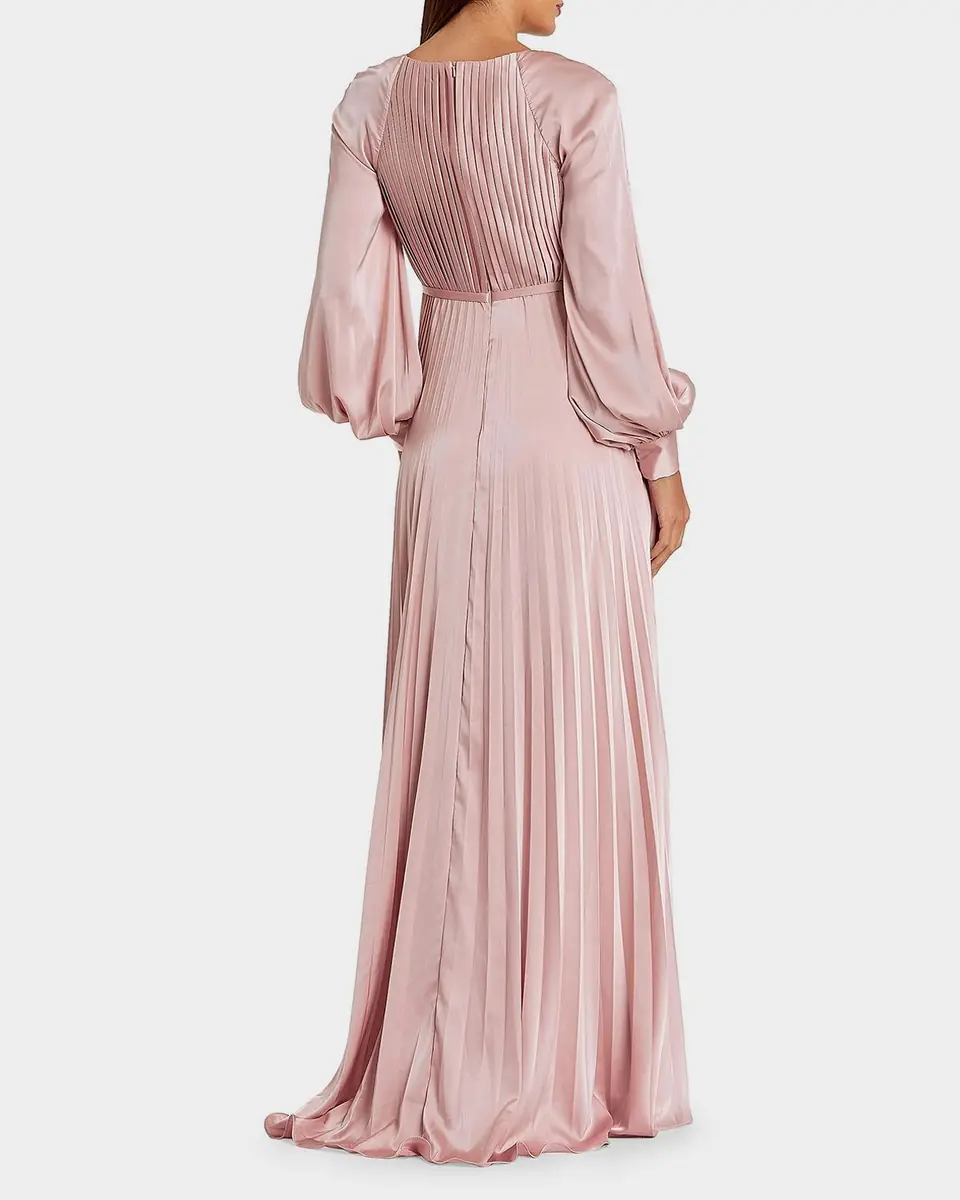 Mac Duggal Pleated A-Line Satin Charmeuse Gown | Thumbnail 3 Mac Duggal Pleated A-Line Satin Charmeuse Gown | Thumbnail 3
