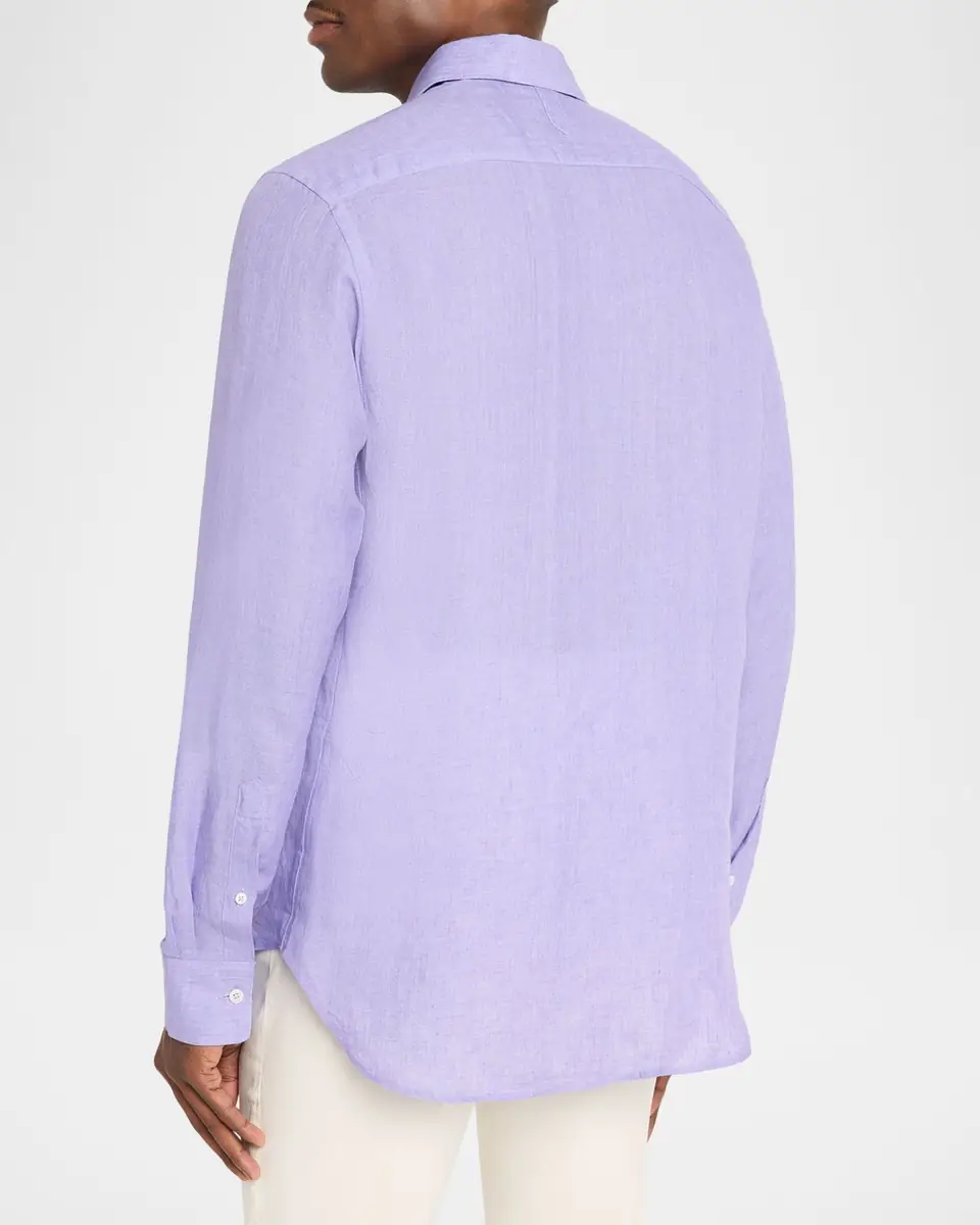 Canali Men's Solid Linen Sport Shirt | Thumbnail 3 Canali Men's Solid Linen Sport Shirt | Thumbnail 3