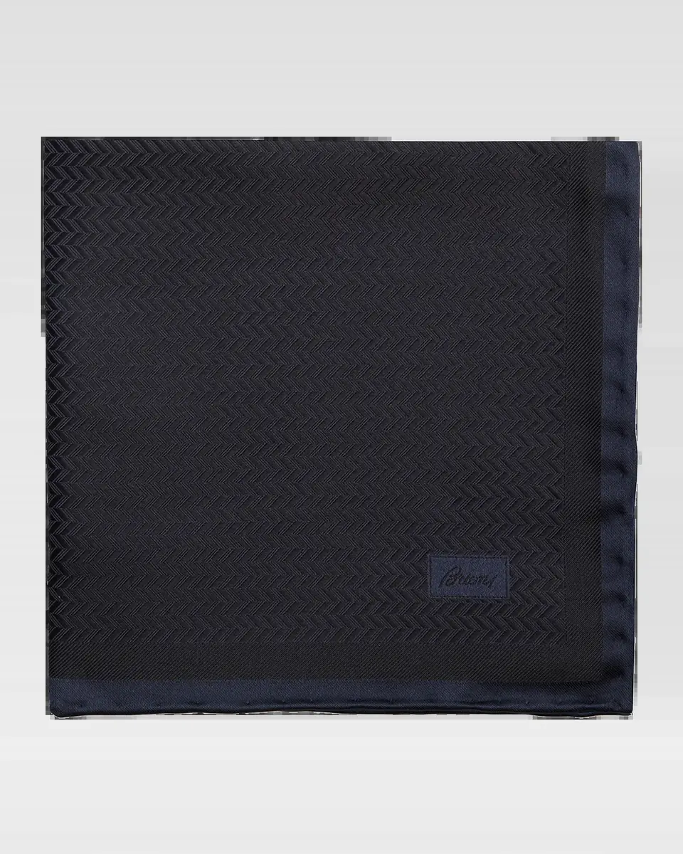 Brioni Men's Chevron Jacquard Hand-Rolled Silk Pocket Square | Thumbnail 2 Brioni Men's Chevron Jacquard Hand-Rolled Silk Pocket Square | Thumbnail 2