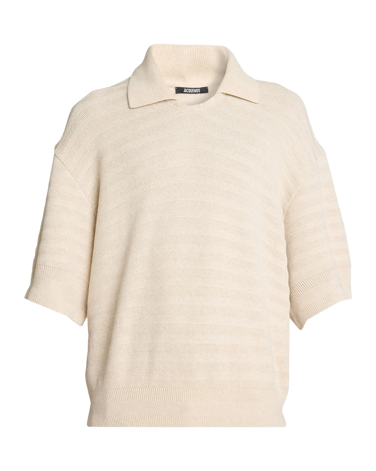 Men's Cotton and Silk Herringbone Knit Polo Sweater Men's Cotton and Silk Herringbone Knit Polo Sweater