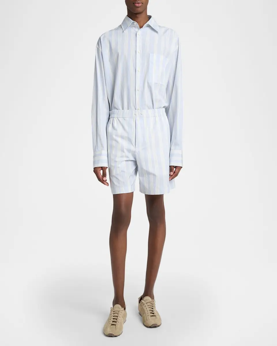 Jacquemus Men's Cotton Stripe Relaxed Flat-Front Shorts | Thumbnail 2 Jacquemus Men's Cotton Stripe Relaxed Flat-Front Shorts | Thumbnail 2
