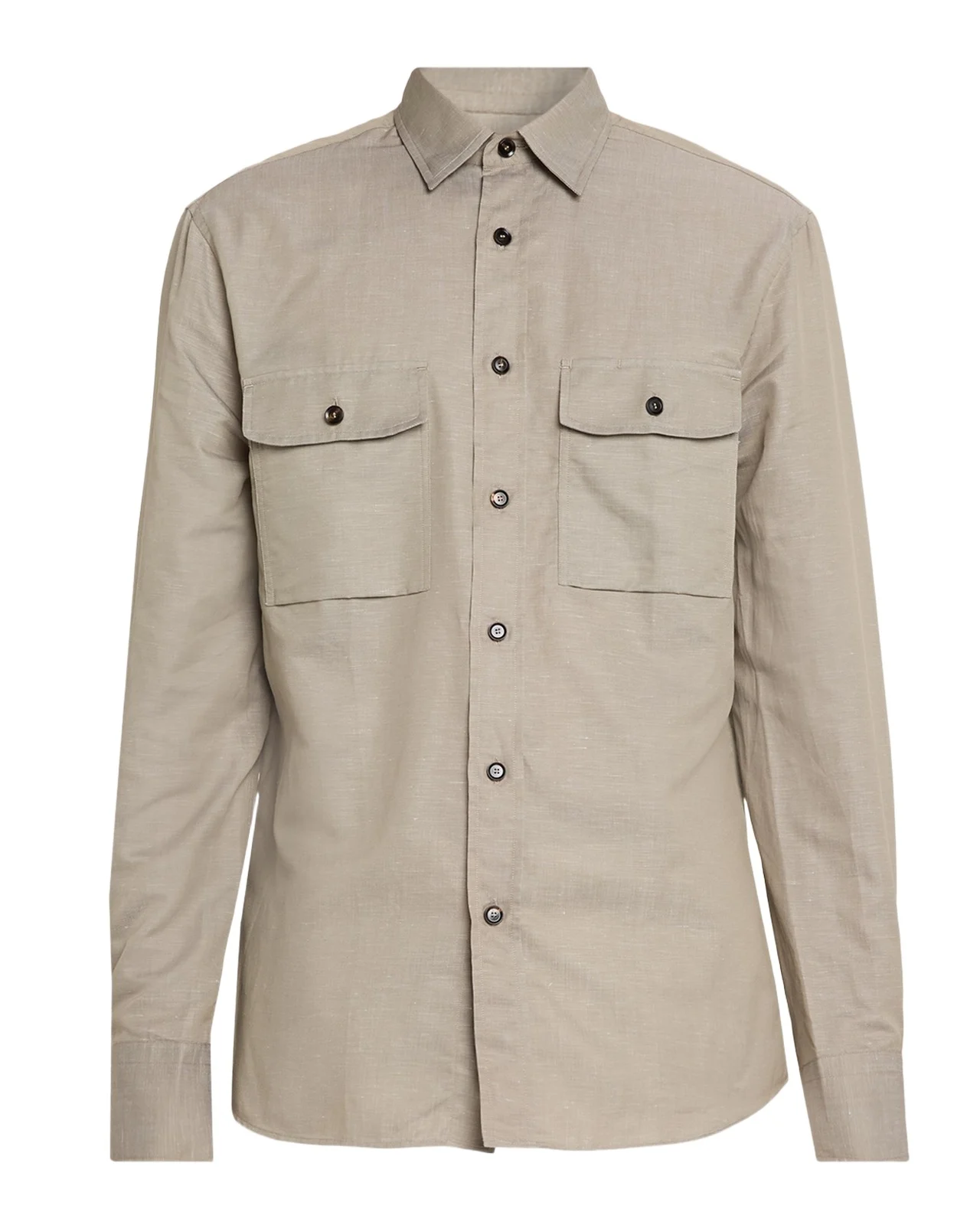 Brioni Men's Cotton and Linen Flap-Pocket Military Shirt