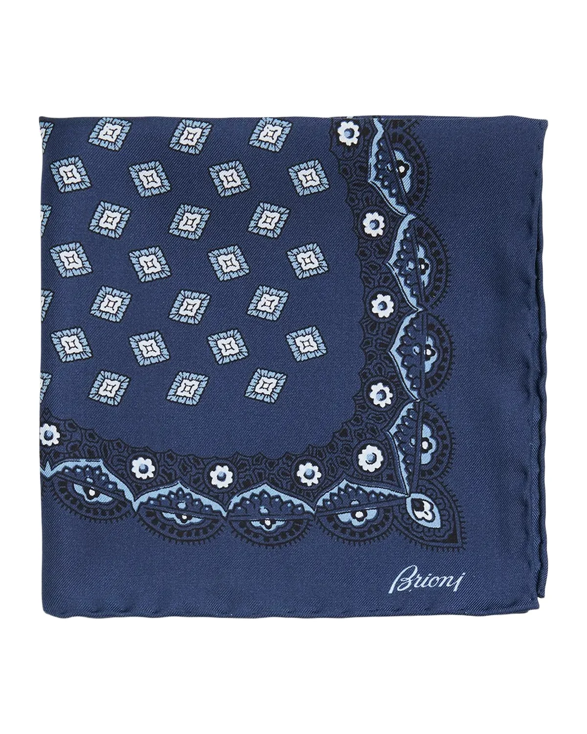 Brioni Men's Medallion-Print Silk Pocket Square