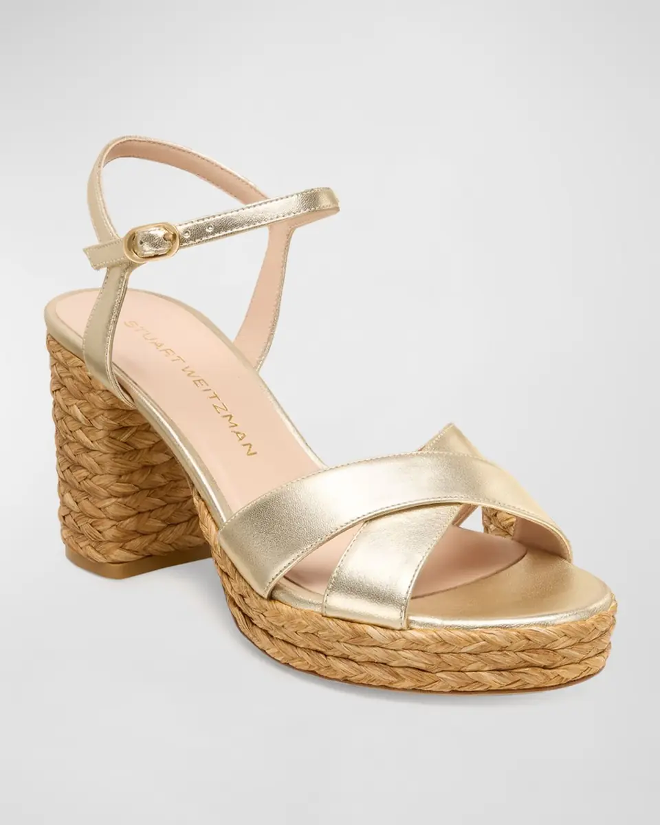 Stuart Weitzman 80mm Dayna Metallic Leather Platform Sandals | Thumbnail 2