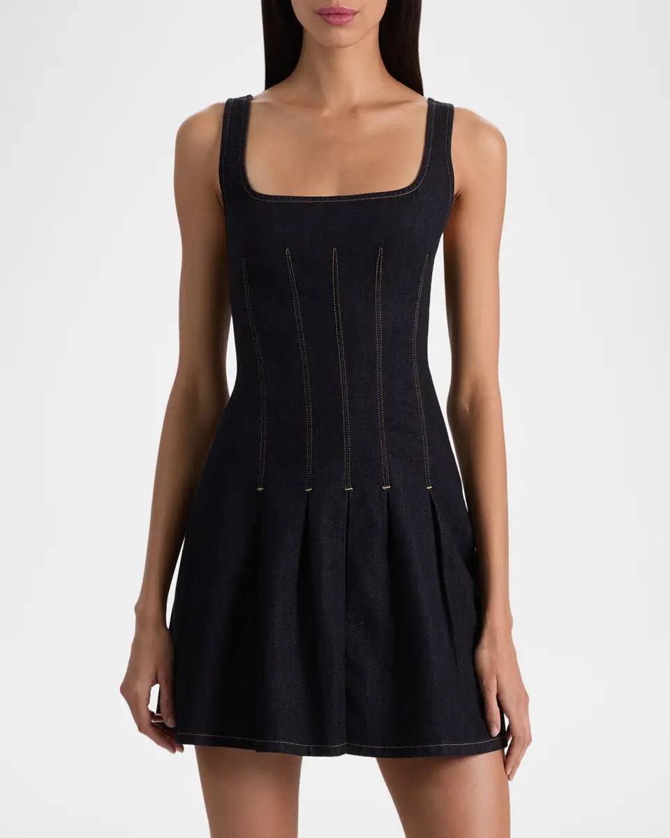 ALICE + OLIVIA Hollis Flared Denim Mini Dress | Thumbnail 4 ALICE + OLIVIA Hollis Flared Denim Mini Dress | Thumbnail 4