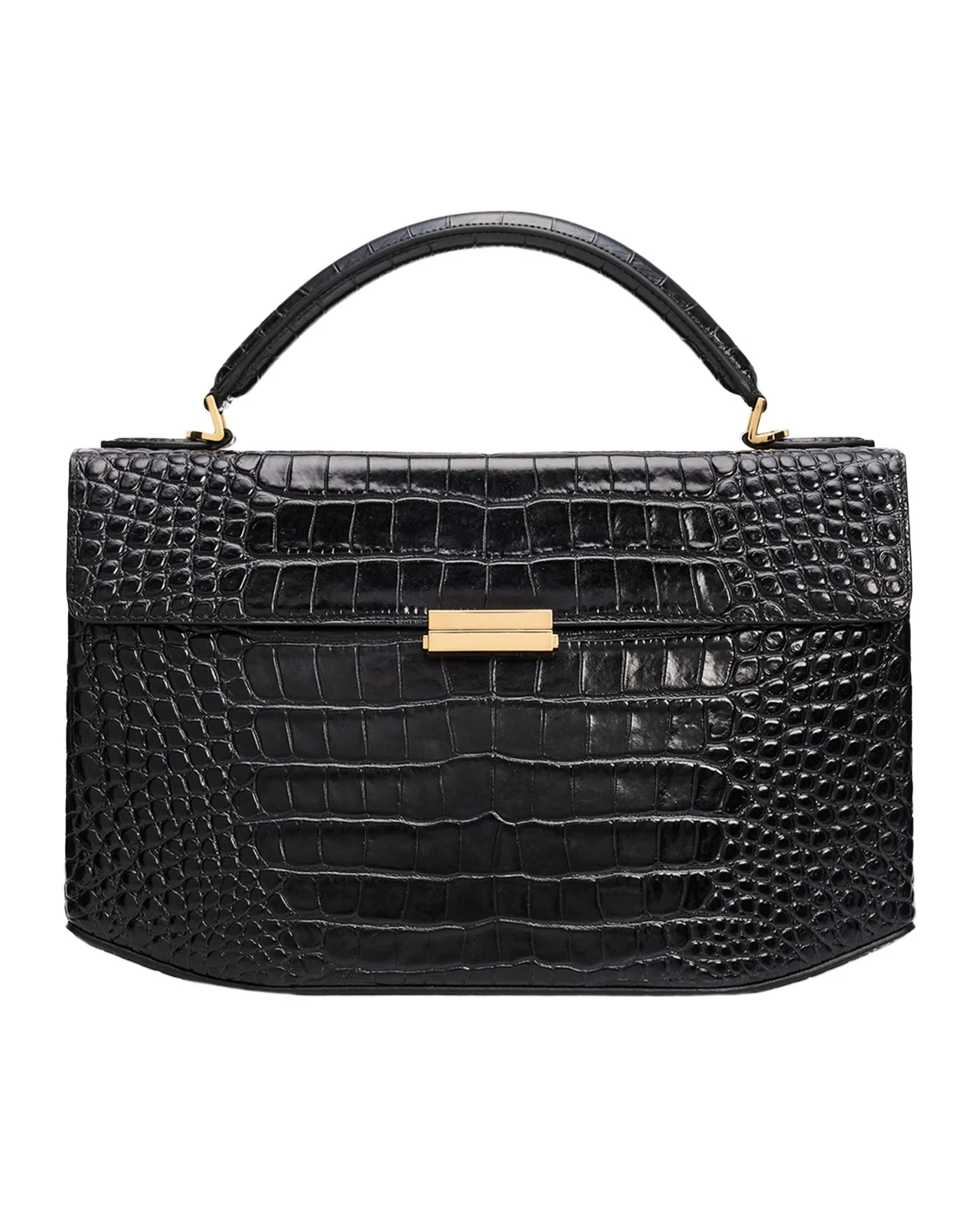 Box Croc-Embossed Leather Top-Handle Bag