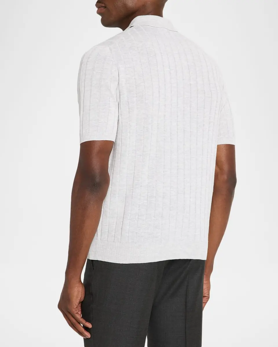 Boglioli Men's Linen and Cotton Flat Rib Short-Sleeve Polo Sweater | Thumbnail 3 Boglioli Men's Linen and Cotton Flat Rib Short-Sleeve Polo Sweater | Thumbnail 3