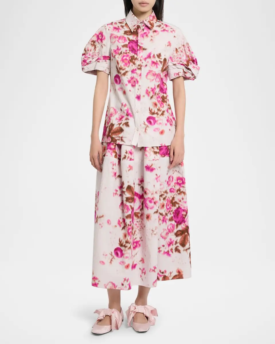 Erdem Floral Print Cotton Short Sleeve Shirt | Thumbnail 2 Erdem Floral Print Cotton Short Sleeve Shirt | Thumbnail 2