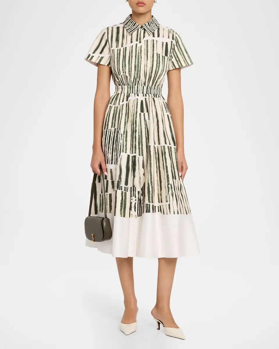 Jason Wu Collection Stripe Collage-Print Short-Sleeve Midi Shirtdress | Thumbnail 2 Jason Wu Collection Stripe Collage-Print Short-Sleeve Midi Shirtdress | Thumbnail 2