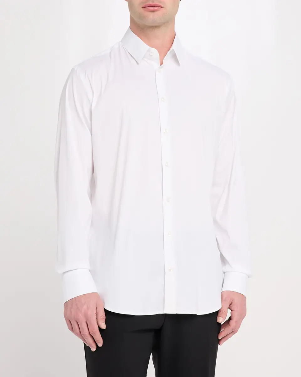 Giorgio Armani Men's Solid Stretch Poplin Sport Shirt | Thumbnail 4 Giorgio Armani Men's Solid Stretch Poplin Sport Shirt | Thumbnail 4