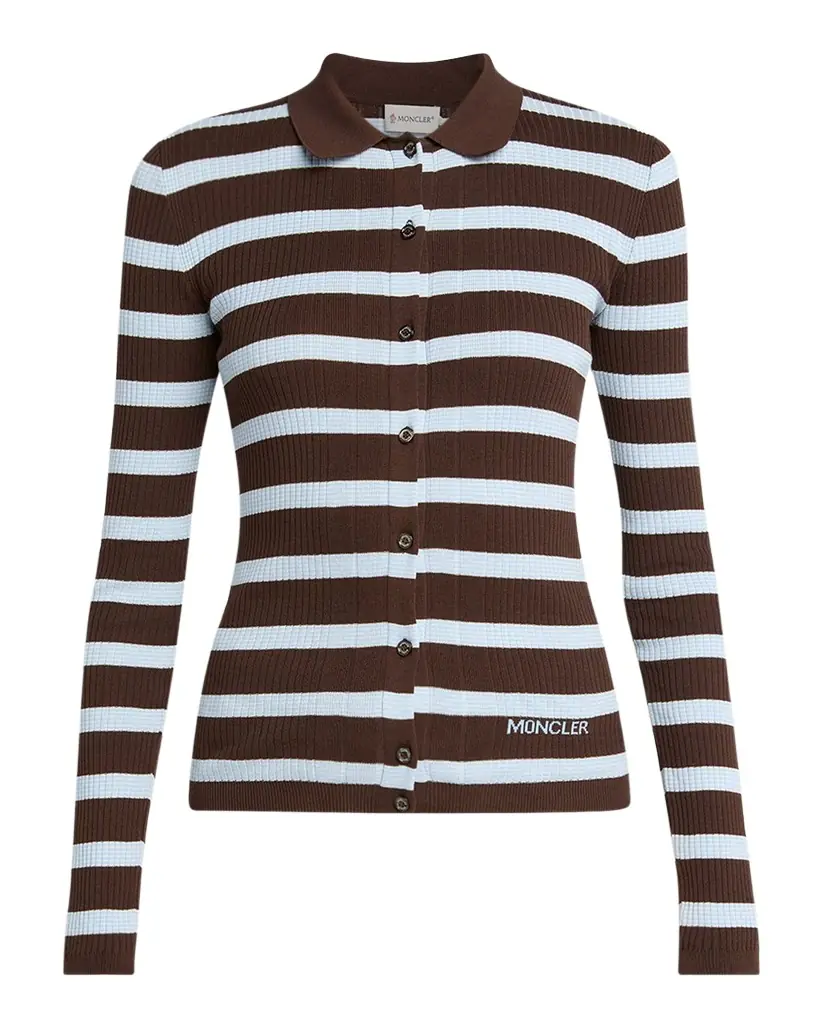 Moncler Stripe Long-Sleeve Polo Cardigan | Image 1 Moncler Stripe Long-Sleeve Polo Cardigan | Image 1
