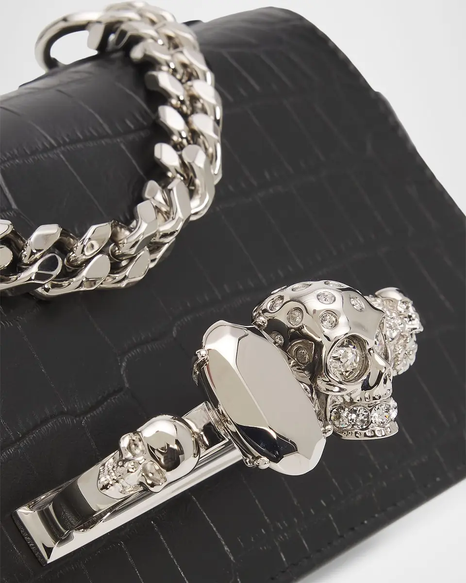 Alexander McQueen Jeweled Croc-Embossed Leather Shoulder Bag | Thumbnail 4 Alexander McQueen Jeweled Croc-Embossed Leather Shoulder Bag | Thumbnail 4